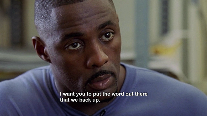 Stringer Bell from "The Wire" saying "I want you to put the world out there that we back up"