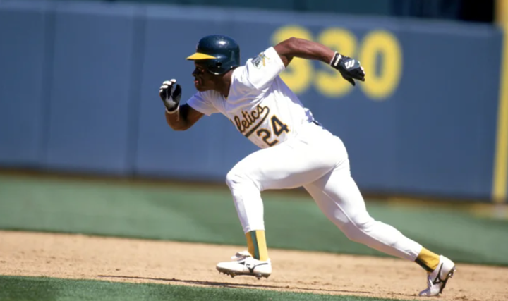 Rickey Henderson taking off from first base on a steal attempt. And you know goddamn well he was safe.